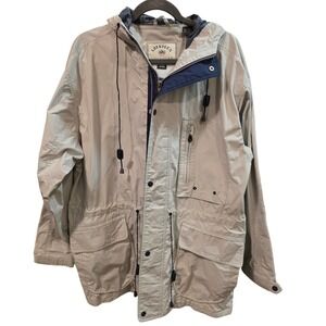 Aberdeen Collection Mens Hooded Field Jacket Tan Navy Blue Utility Parka Large